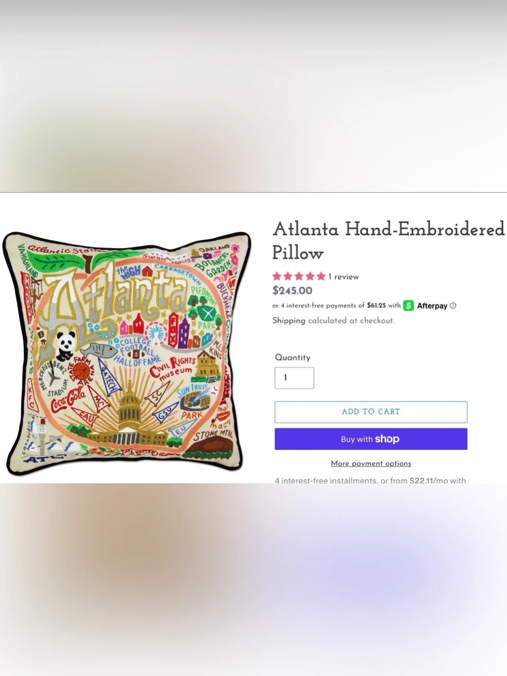 Catstudio Hand Embroidered Atlanta Landmark Accent Pillow — Old School ATL